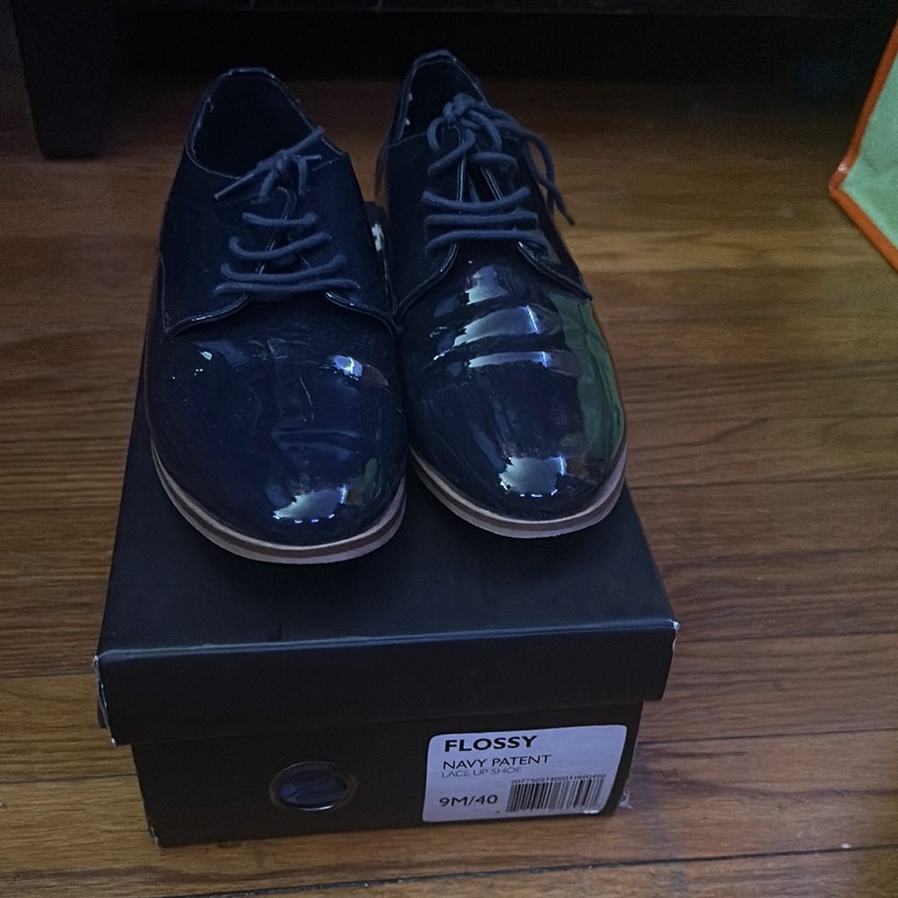 Flossy Navy Patent Leather Shoes Dune London  size 9